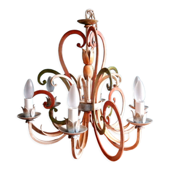 Florentine pendant lamp in hand-painted polychrome metal