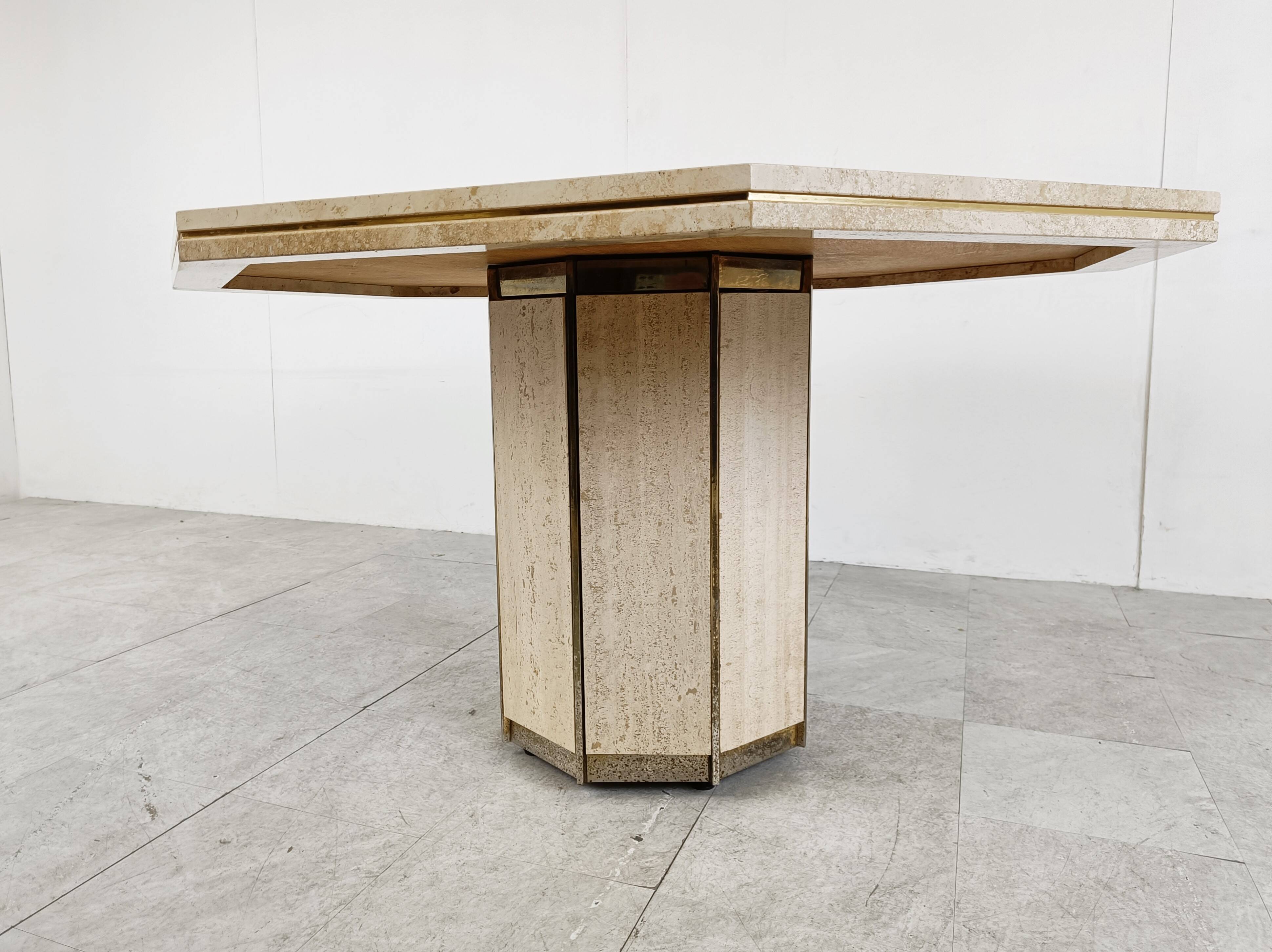Travertine and Brass dining table, 1970s