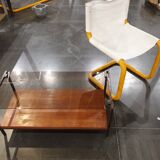 Glass and wood coffee table