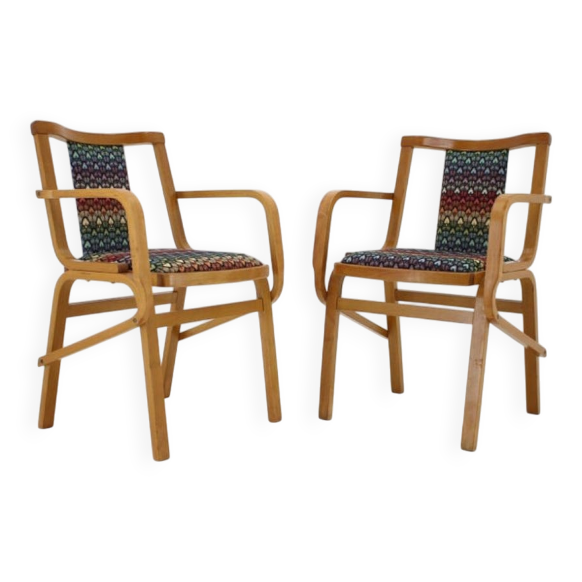 Set of Two Rare 1970s Czechoslovakian Bentwood Armchairs by TON in Colorful