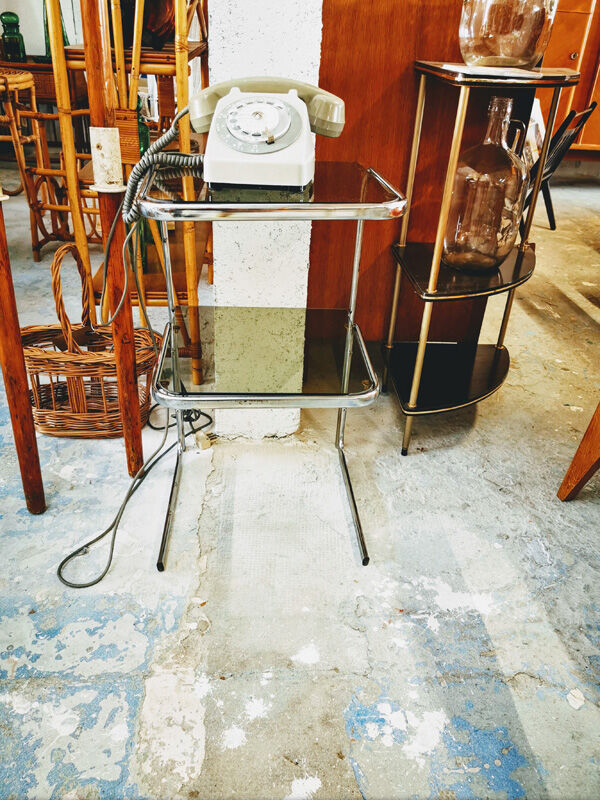 Sellette chrome smoked glass
