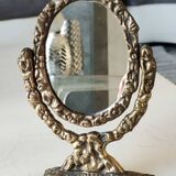 Oval psyche vanity mirror/In old gold bronze Cupids/Rosaces decor