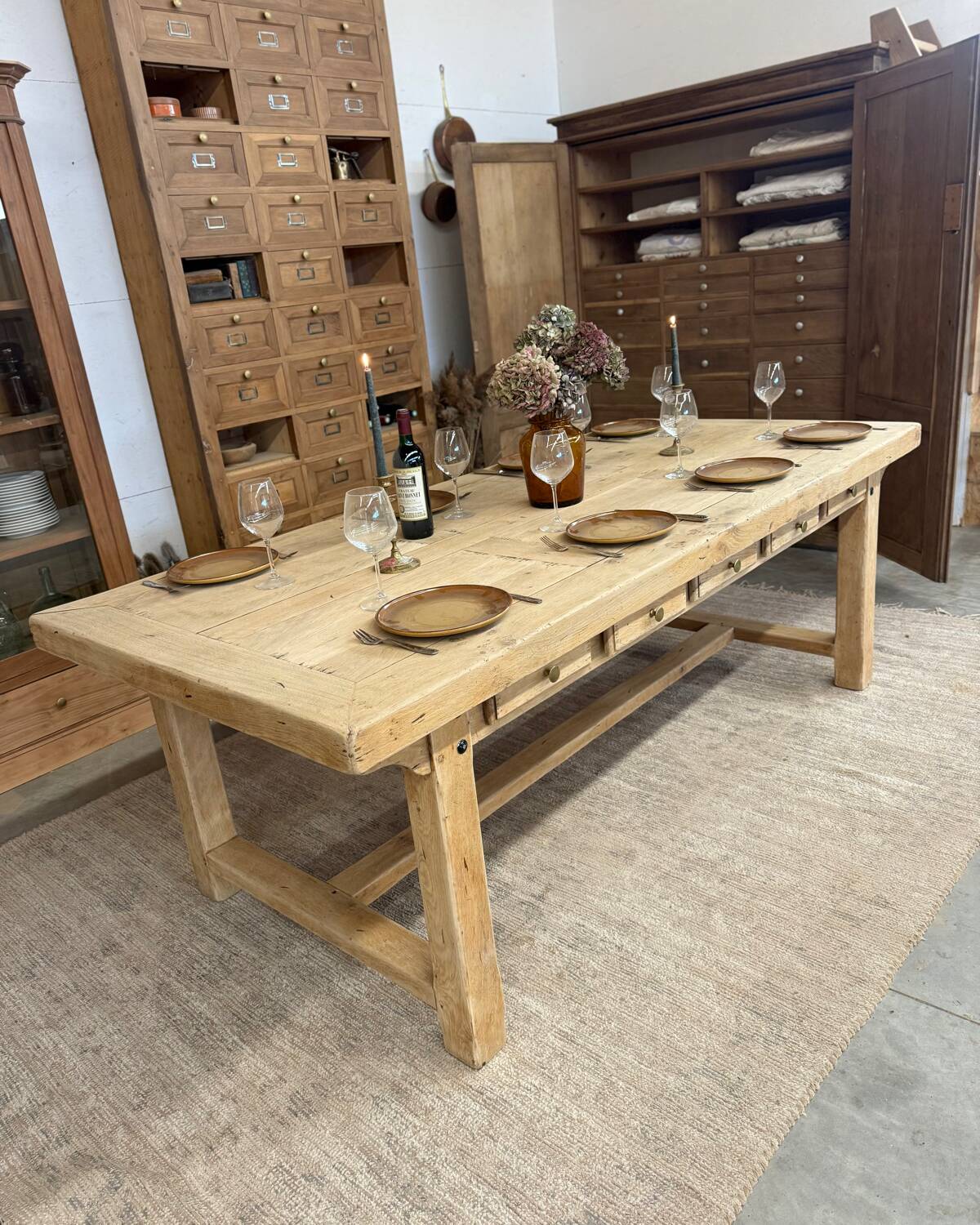 Large farmhouse table with 10 drawers