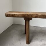 Brutalist bench in solid elm from the 50s