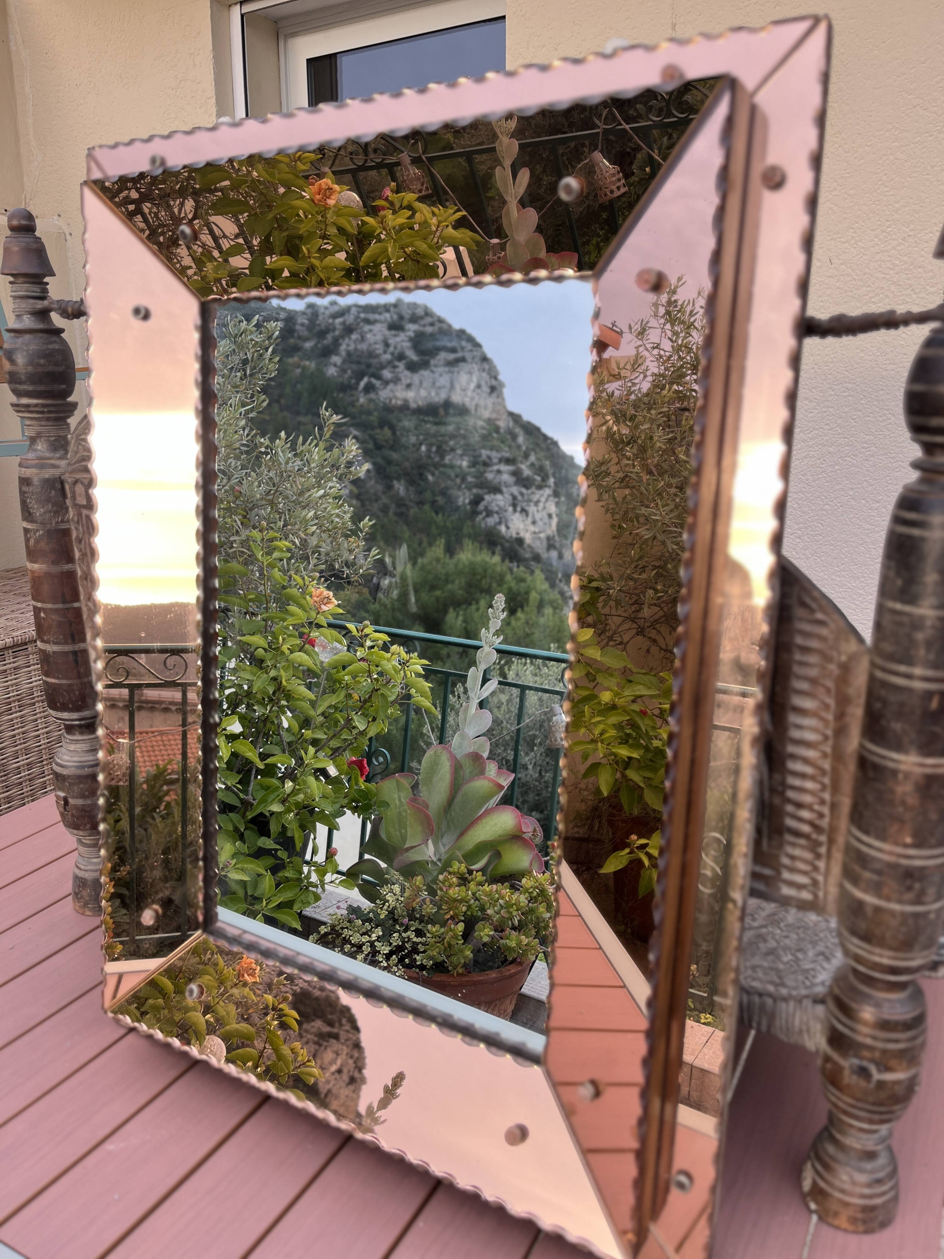 Beautiful vintage copper art deco mirror signed and dated