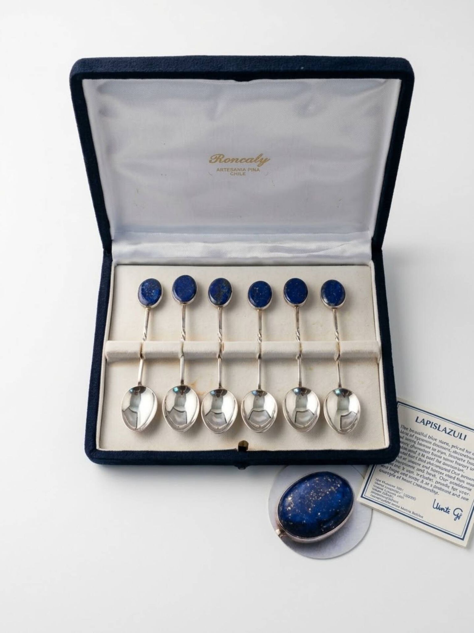 Box of 6 Solid Silver 925 Spoons & Lapis Lazuli - Morita Gil Chil