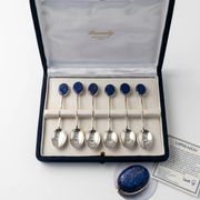 Box of 6 Solid Silver 925 Spoons & Lapis Lazuli - Morita Gil Chil