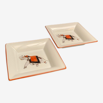 Pair of square cups with Indian elephants in porcelain Philippe Deshoulières