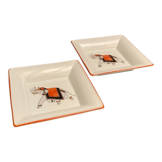 Pair of square cups with Indian elephants in porcelain Philippe Deshoulières