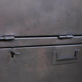 Military furniture metal console with wooden top and 6 drawers