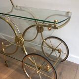 Neo classical style table in silver and gold metal and glass