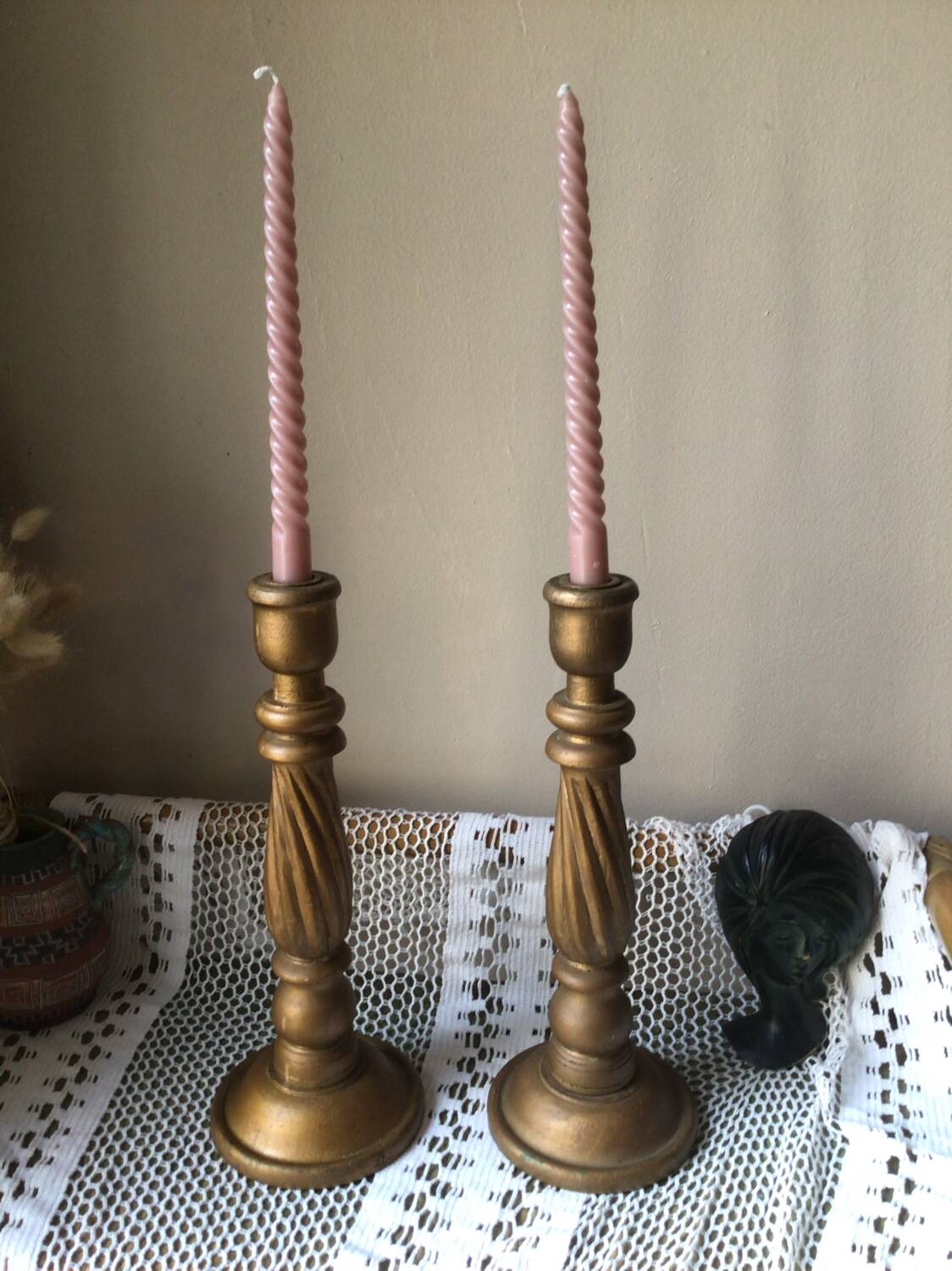 Large wooden candle holder