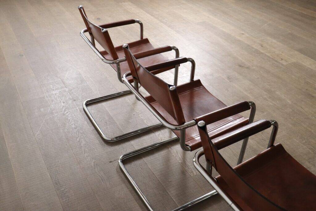 MG5 dining chairs in cognac leather and chrome by Mart Stam & Marcel Breuer, 1960s