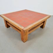 Brutalist Oak Coffee Table with Terracotta Tiles, 1950s