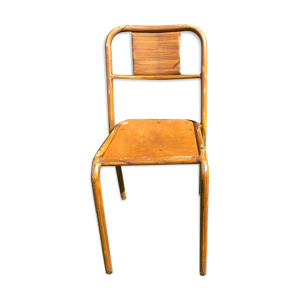 chaise d'école bois et métal peint marron façon bois