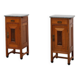 Rare pair of Art Nouveau nightstands with copper plaquette by Geo Verbanck,