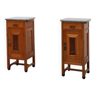 Rare pair of Art Nouveau nightstands with copper plaquette by Geo Verbanck,