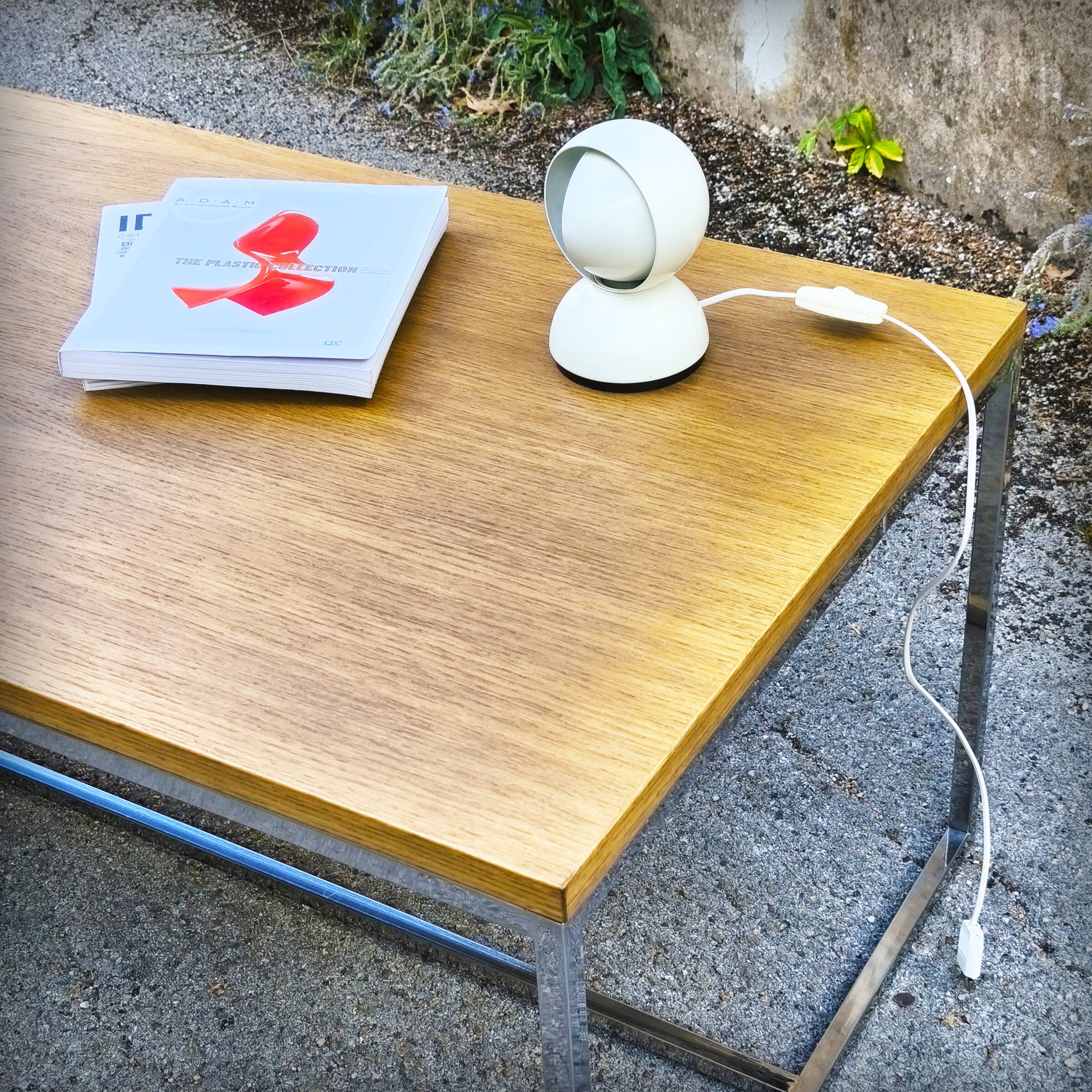 XXL coffee table in oak and chrome steel