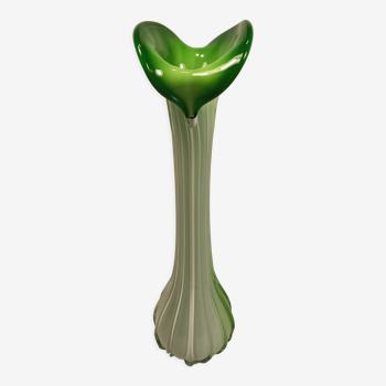Vase soliflore forme fleur vert blanc verre