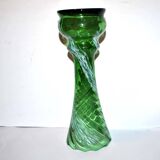Vase ancien en verre de Clichy jaspé vert moucheté blanc