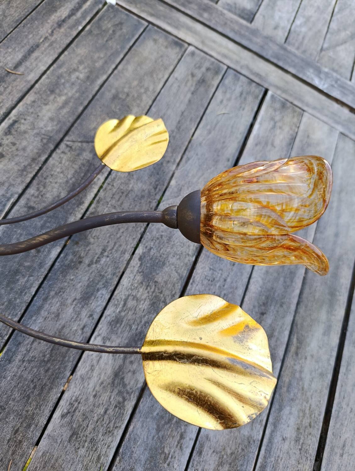 Wrought iron ceiling light with 4 arms & amber tulips | Luce Più Italy