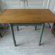 Table, vintage desk with smoked green legs, oak top.