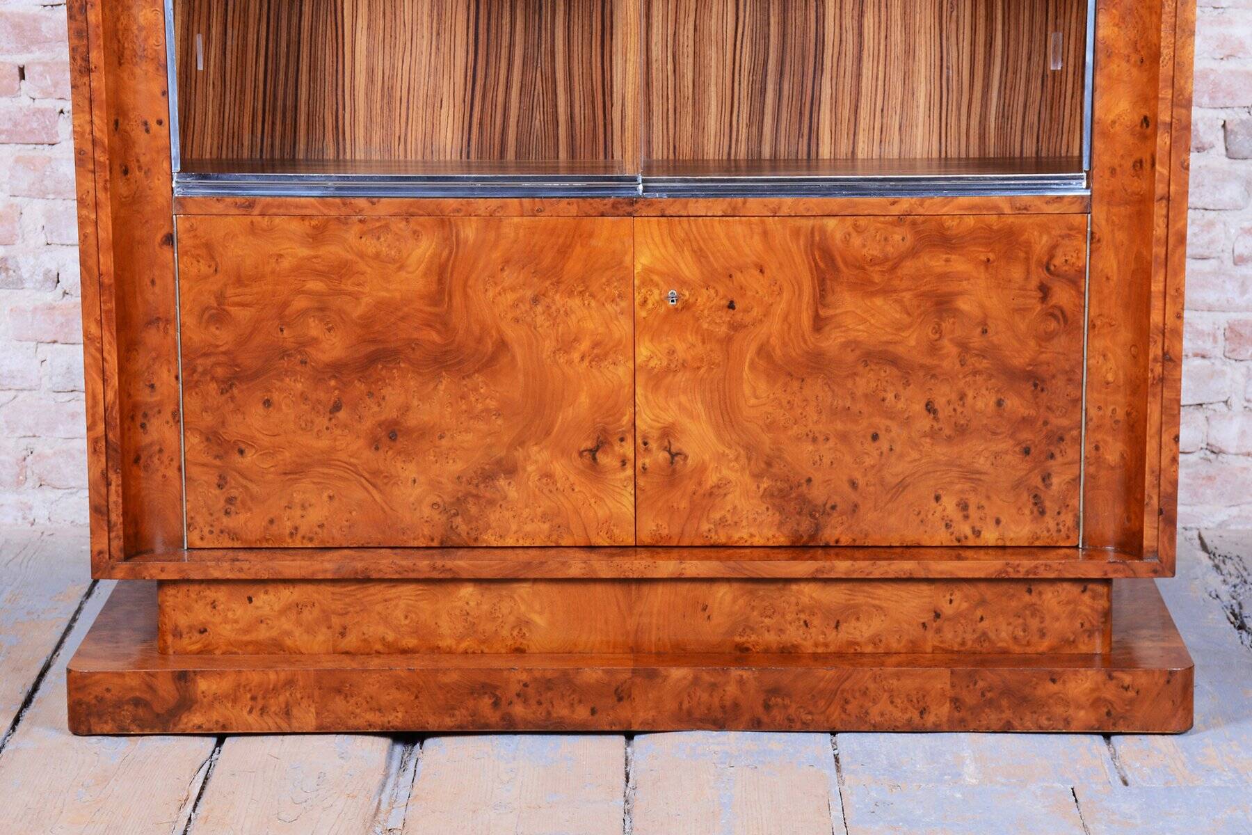 Art Deco Bookcase in Elm and Mahogany, 1920s