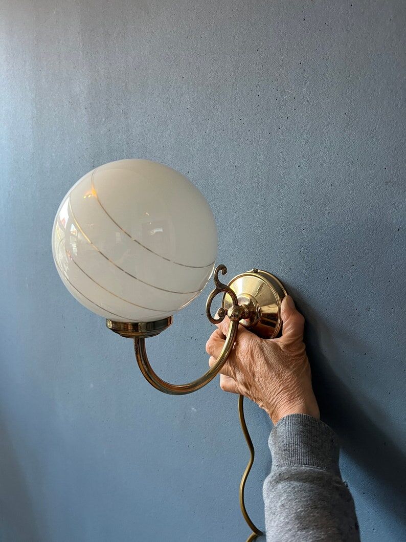 Set of 2 wall lights Hollywood Regency opal glass