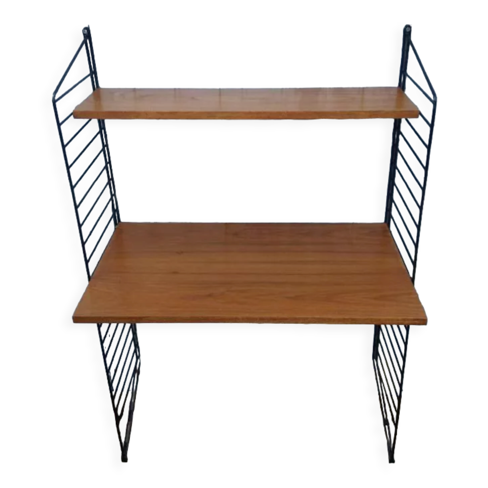 Vintage modular desk shelf in Teak veneer and black metal, Nisse Strinning, 60s