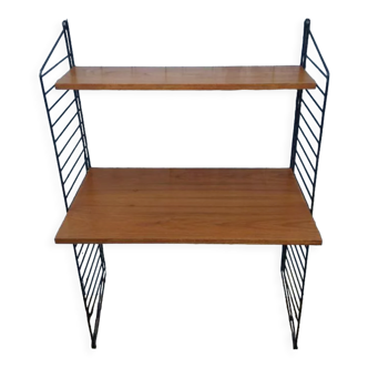 Vintage modular desk shelf in Teak veneer and black metal, Nisse Strinning, 60s
