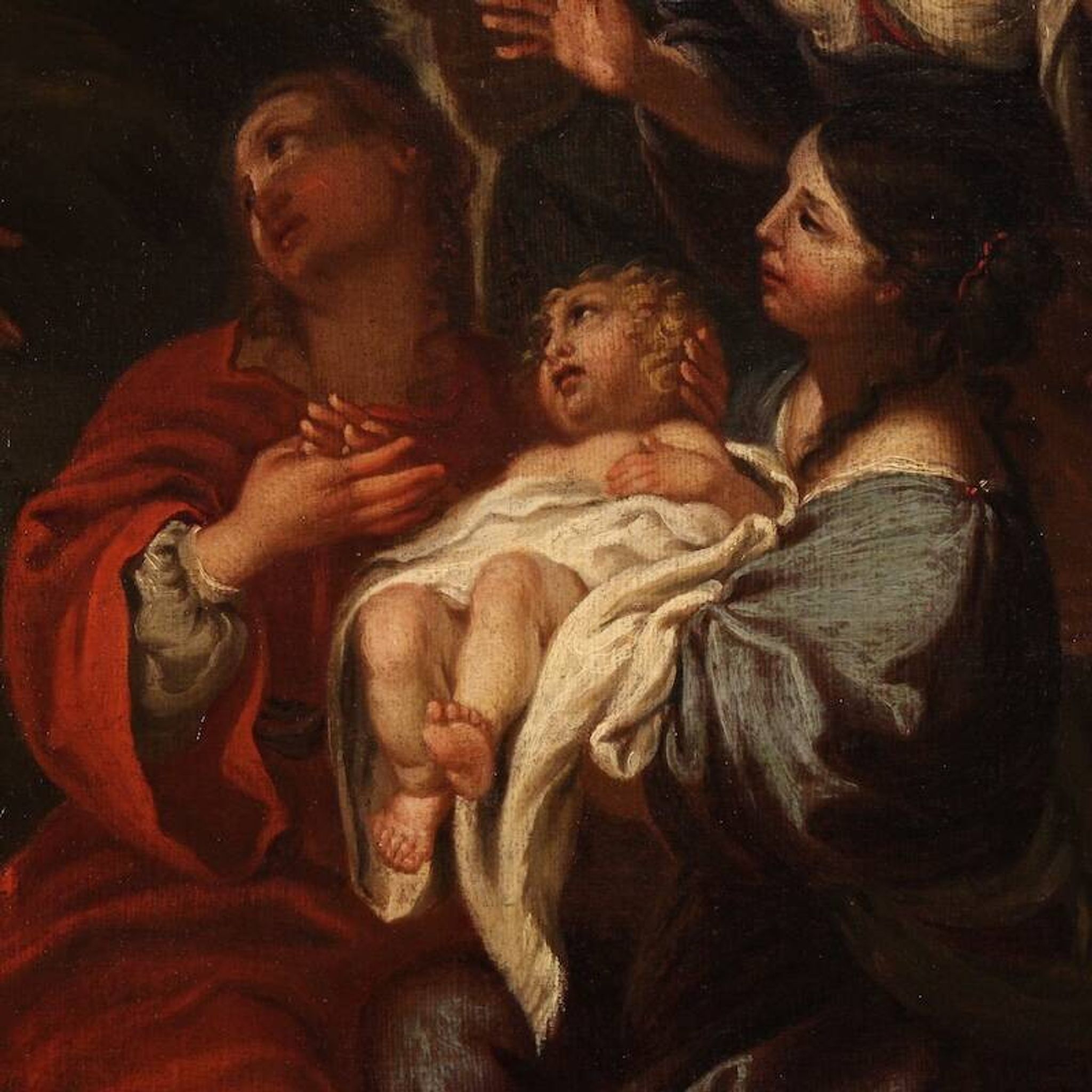 Antique Italian painting Moses saved from the waters from the 17th century