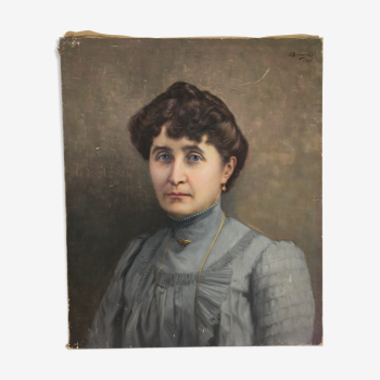 Portrait femme aux yeux bleus , huile sur toile signée J Bernard 1929