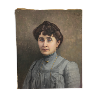 Portrait woman with blue eyes, oil on canvas signed J Bernard 1929