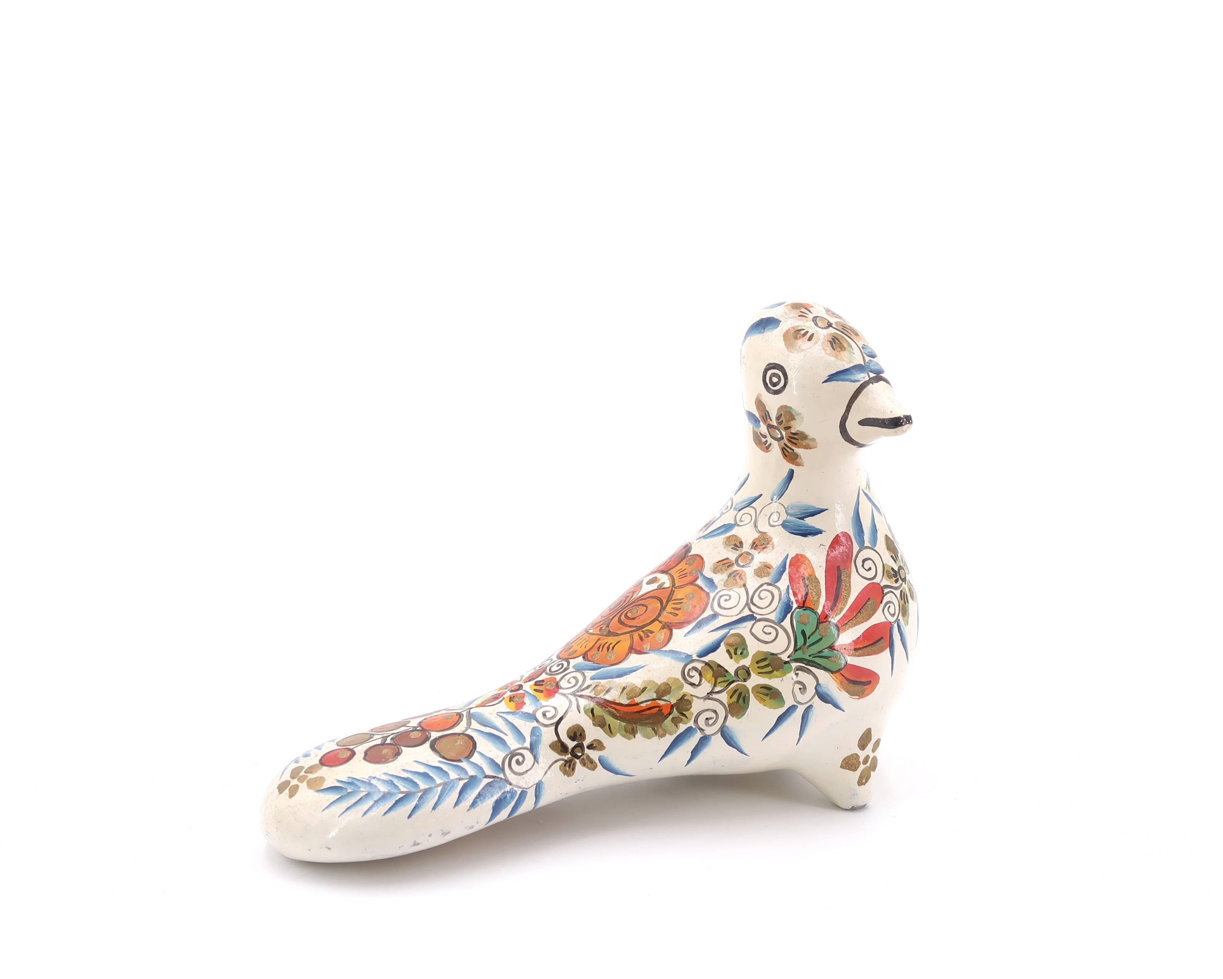 Multicolored ceramic folk bird from Mexico, 1970s