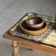 Large wooden tray hand-painted with blue and gold floral ornaments L48x38
