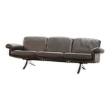 De Sede Black Leather Strap Stitched Three-Seat Sofa DS31. Switzerland, 60s
