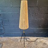 Lampadaire tripode Mid-century, abat-jour en corde, années 1950-60
