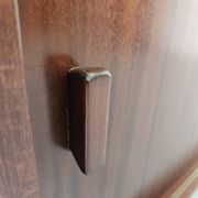 Vintage enfilade in teak and leather, 1970s.