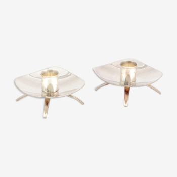 Two silver plated candle holders by Mema in Sweden in 1960