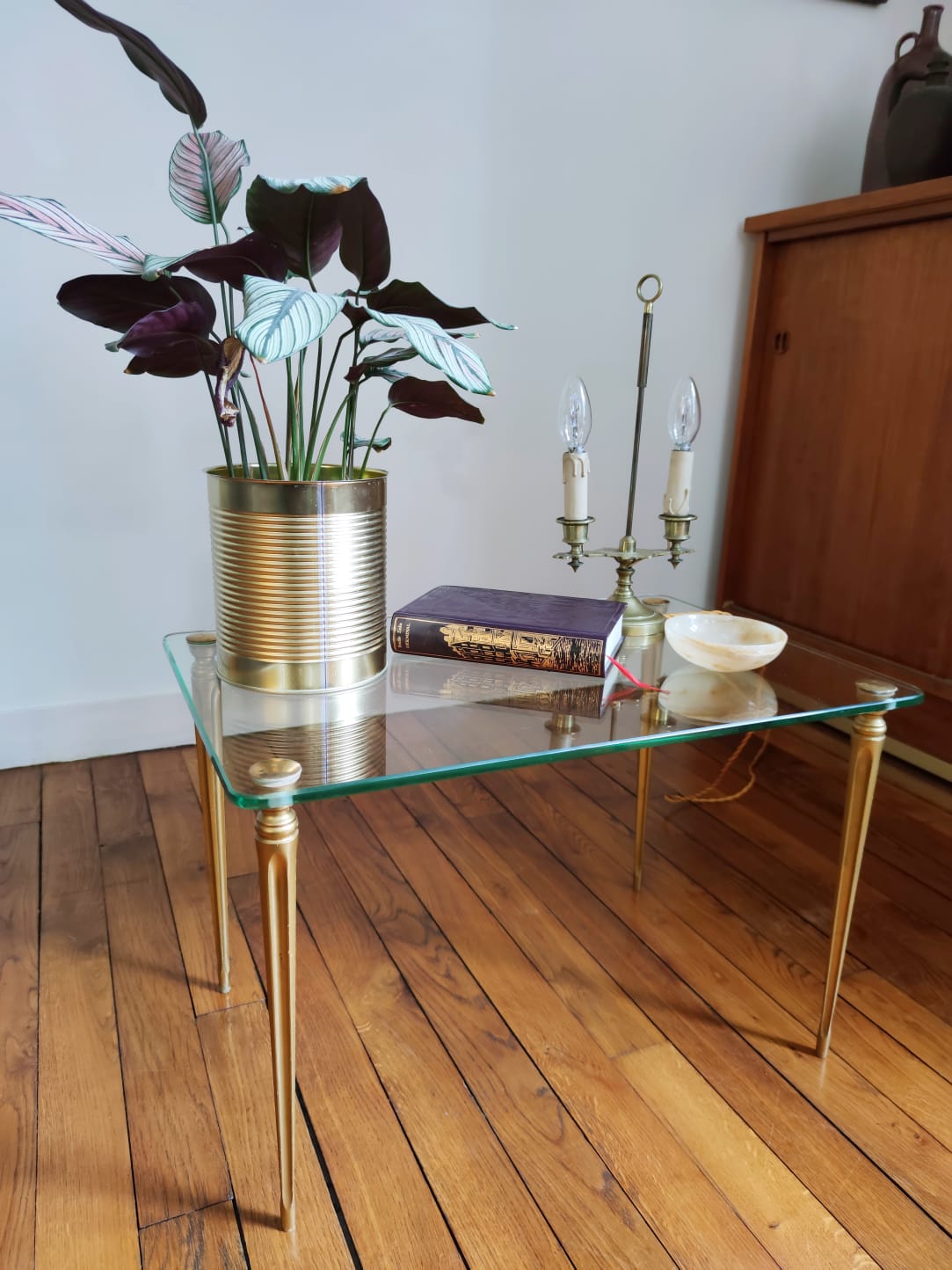 Bouillotte lamp with two lights in gilded bronze