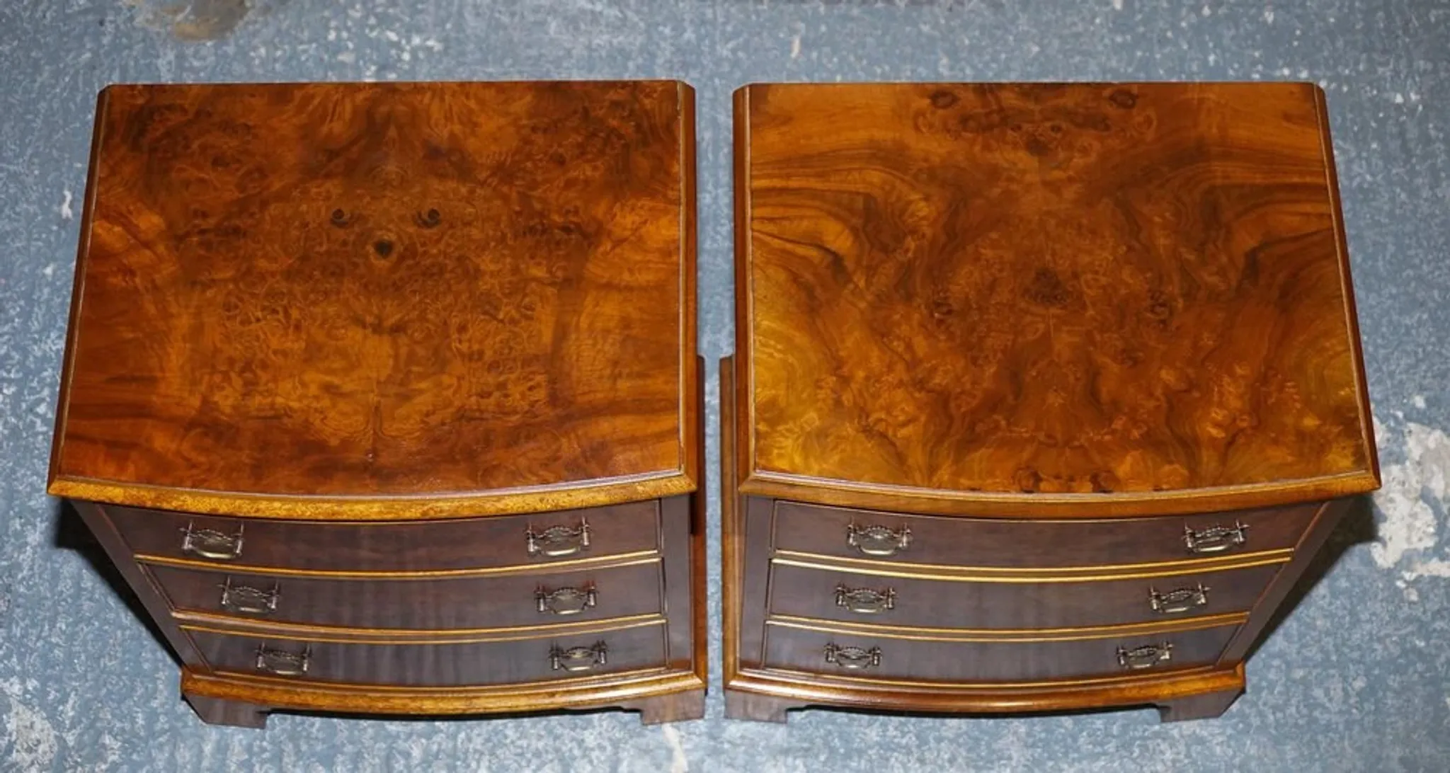 Nightstands in Walnut Burl with Drawers, Set of 2