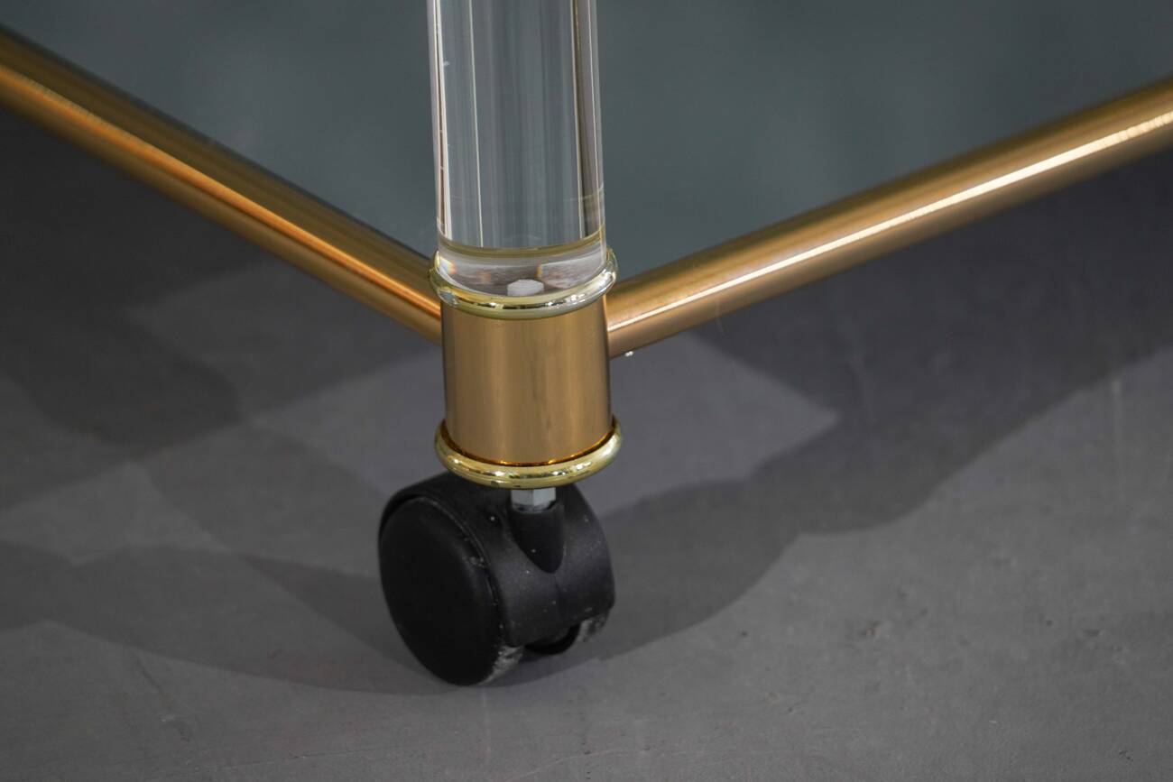 Vintage brass and lucite serving trolley, France 1960s