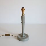 Vintage table lamp, wooden base and antique printed lampshade