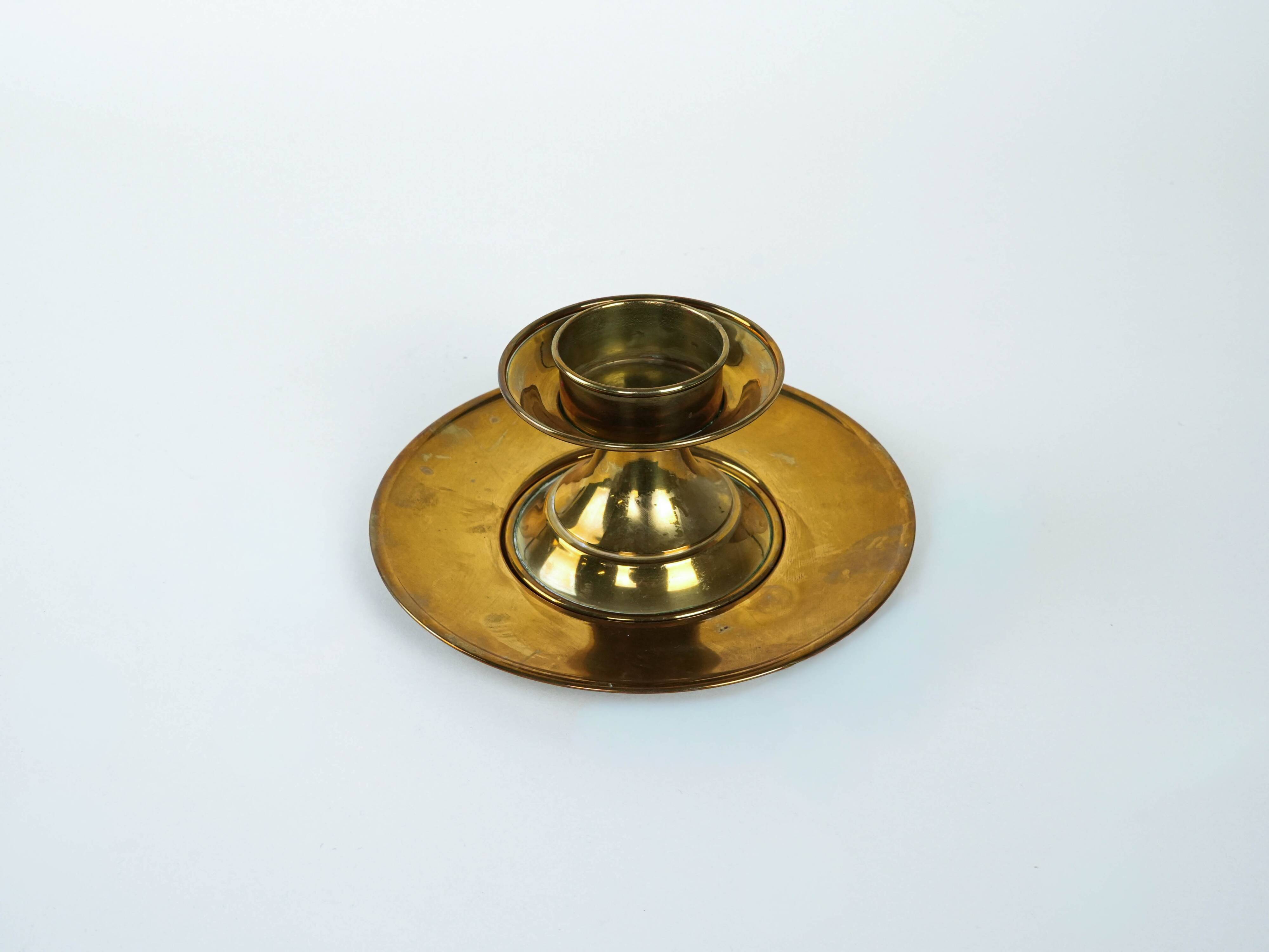 Brass candlestick with base, Italian design, 1960s, made in Italy