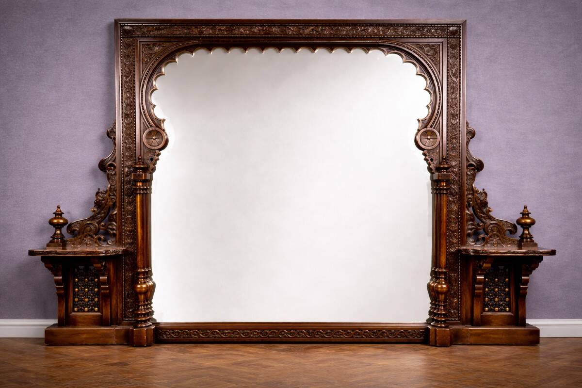 Monumental antique mirror in carved wood – Orientalist / Moorish style – late 19th century