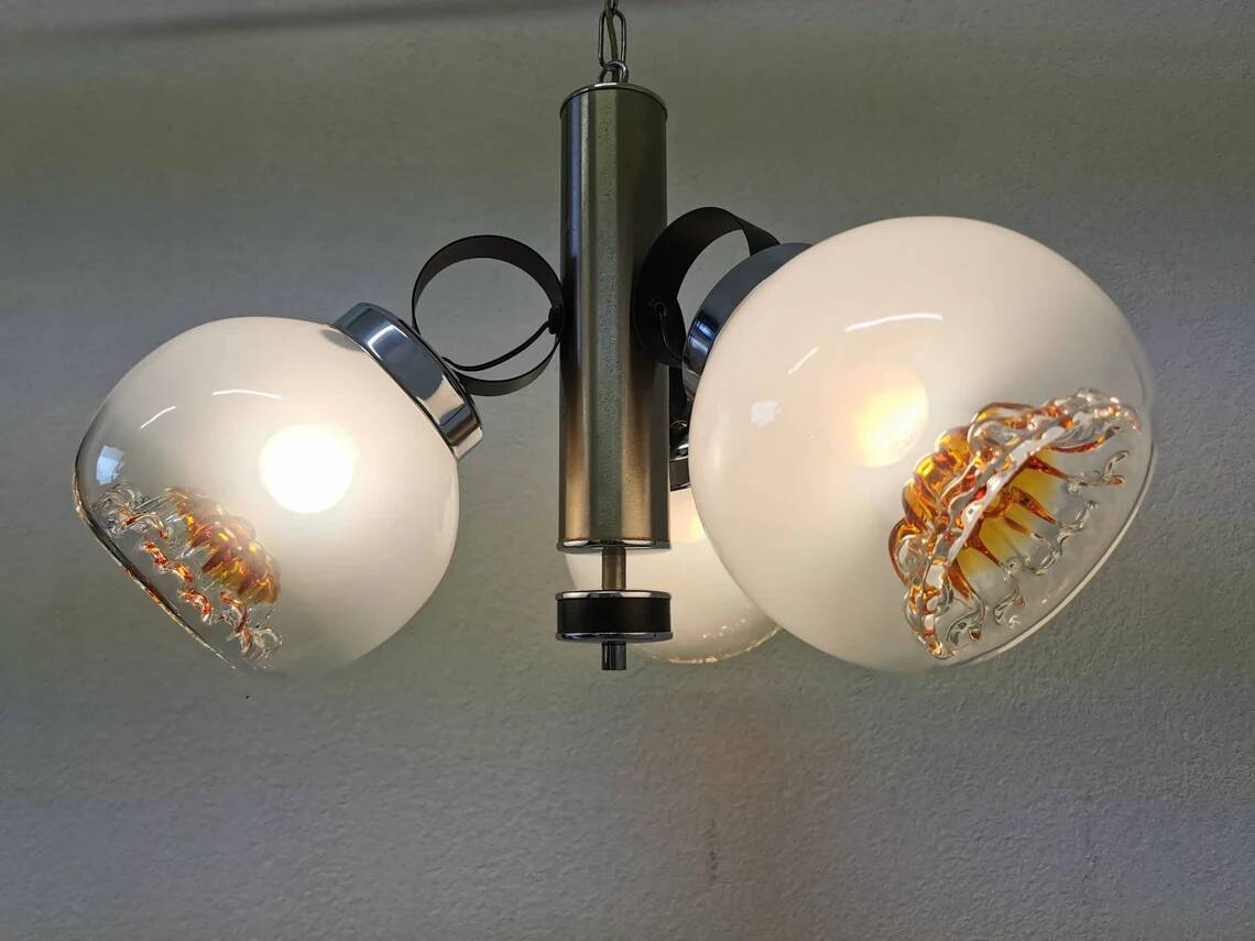 Vintage Mazzega Murano Glass Chandelier: Mid-Century Italian Pendant Light