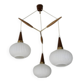 Danish vintage teak and opaline pendant light