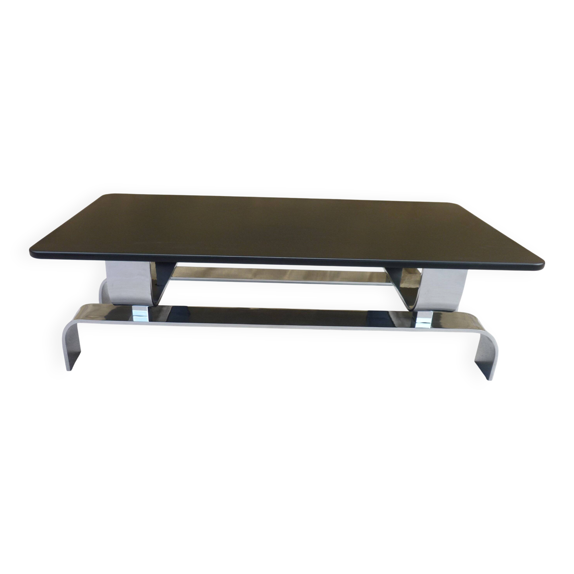 Coffee table in chrome steel and wood