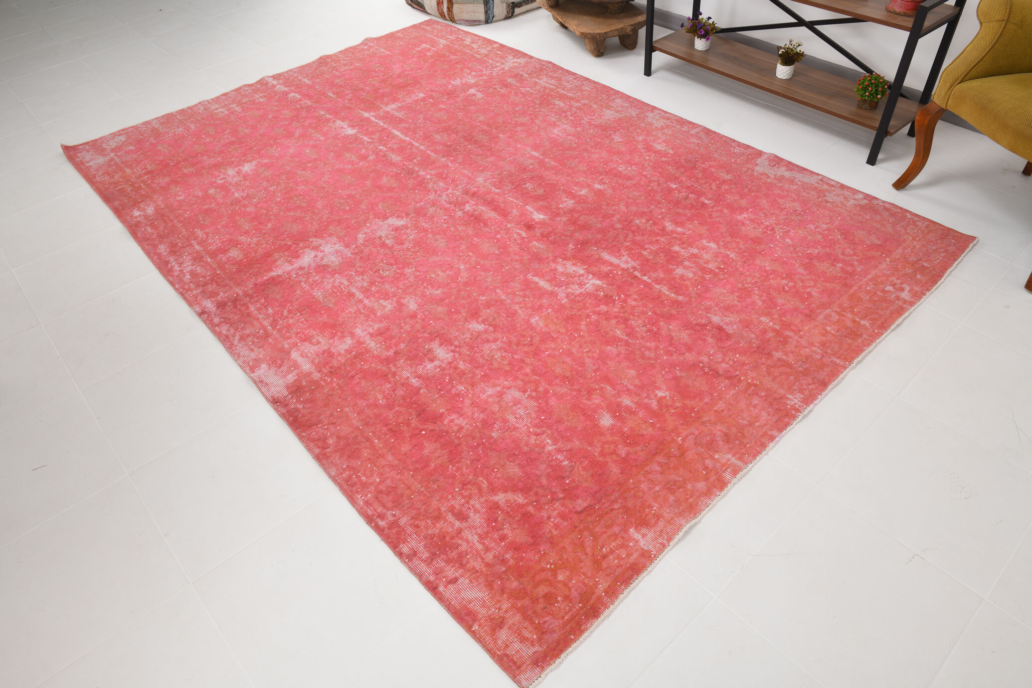 Distressed red turkish vintage rug 303x209 cm