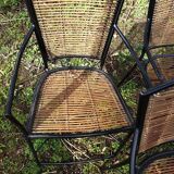 3 welded metal and rattan armchairs